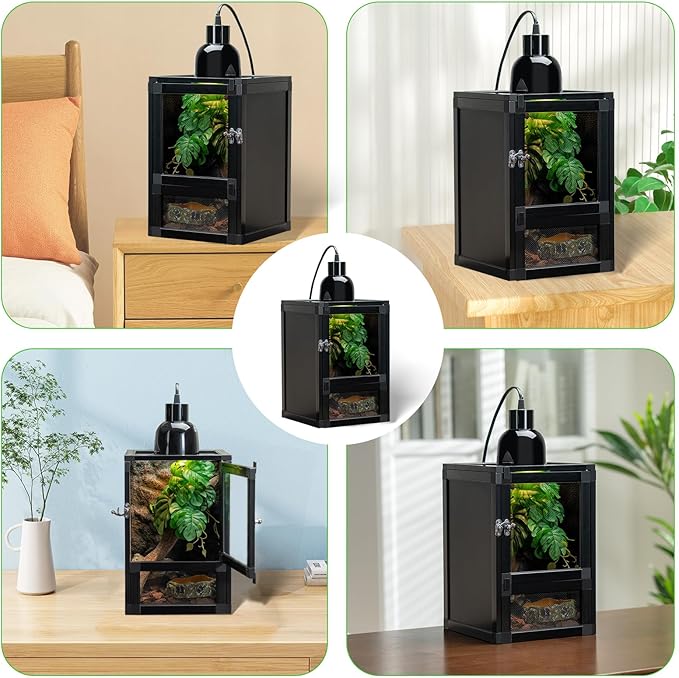 8" x 8" x 12" Small Reptile Cage Hatching Habitat, Screen & Acrylic Doors, Ventilated Terrarium for Lizards, Snakes, Frogs, Easy Assembly, Two Doors