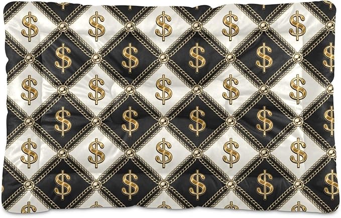 Pet Bed Black White Dollar Sign Dog Bed Mat Absorbing Non Slip Pad Pet Sleeping Mat for Small, Medium, and Large Dogs Puppy Cat 36 in x 24 in