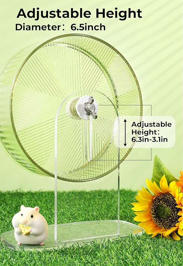 Super-Silent Hamster Exercise Wheel: Silent Spin Toys Hamster Running Wheels with Height Adjustable Stand for Hamsters Gerbils Mice Or Other Small Animals -8.5inch Green