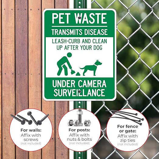 Pet Waste Leash-Curb and Clean Up After Your Dog Under Camera Surveillance Sign, 24x30 Inches, Rust Free .063 Aluminum, Fade Resistant, Made in USA