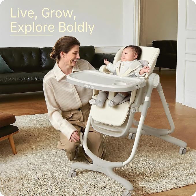 6 in 1 Convertible High Chairs for Babies and Toddlers,Portable High Chair with Dishwasher Tray and 4 Wheel,Booster Seat for Dining Table,Foldable Toddle and Baby Feeding Highchair (White)