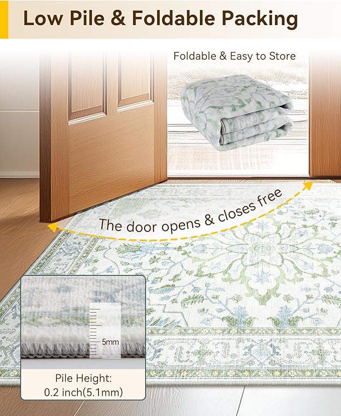 RELEANY Area Rugs Square 6ft Washable Non-Slip, Floral Vintage Distress