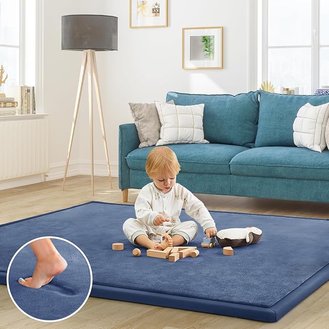 Baby Play Mat for Floor Tummy Time Mat Nursery Rug Muscle Mat Area Rug Playroom Rug Tatami Mat 6'7"x4'11" Memory Foam 1.3" Thick Crawling Mat for Babies,Toddlers, Infants, Kids,Floor Mat(Blue)