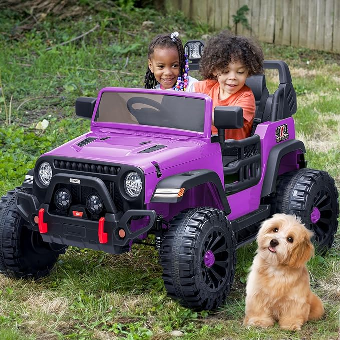 2 Seater Ride on Toy Car for Kids, 24V 4x4 Ride-on Truck Kids Electric Car w/Remote Control, 4x200W Motors - Purple