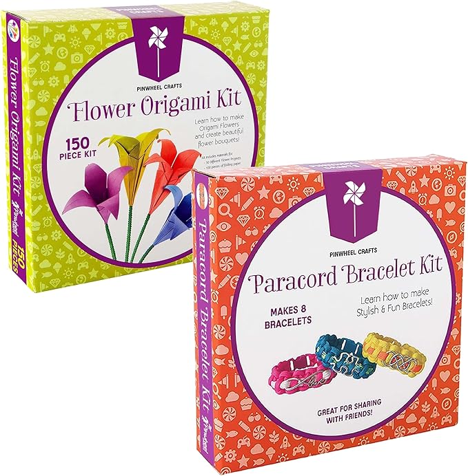 Flower Origami Kit & Paracord Bracelet Kit Bundle - Fun DIY Arts and Crafts Project for Kids Ages 6 7 8 9 10 11 12 - Great Gifts for All Occasions