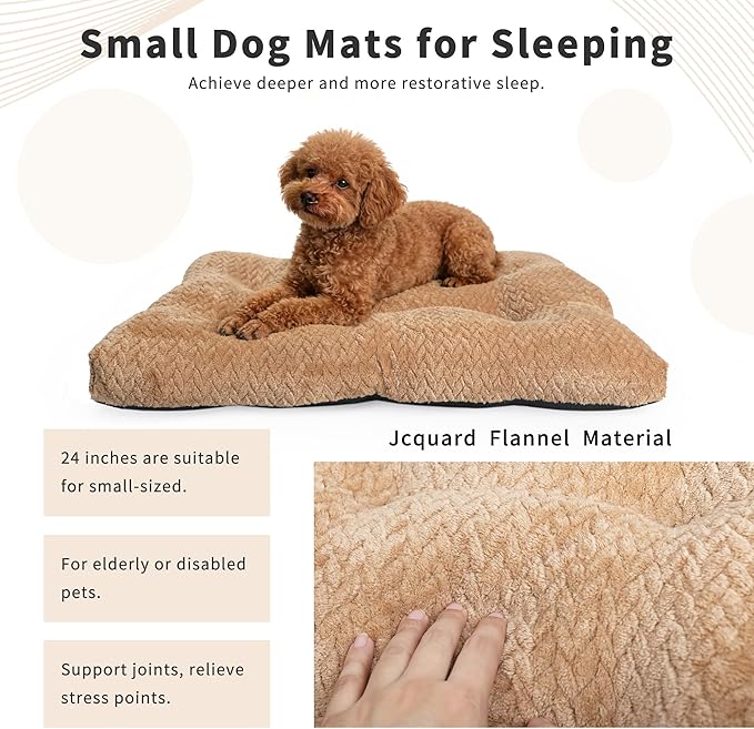 Washable Dog Crate Pad for Small Dogs, Anti-Slip Puppy Kennel Dog Bed for Crate,Flat Soft Fleece Khaki Pet Mat 24" x 18"