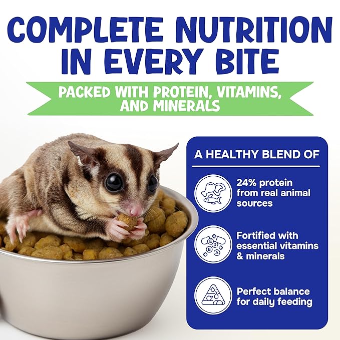 Happy Glider Premium Sugar Glider Food - High Protein, Calcium, Vitamins and Minerals, Complete Nutrition for Small Animals and Exotic Pets, 4 Months Supply - Fruity, 3 lbs