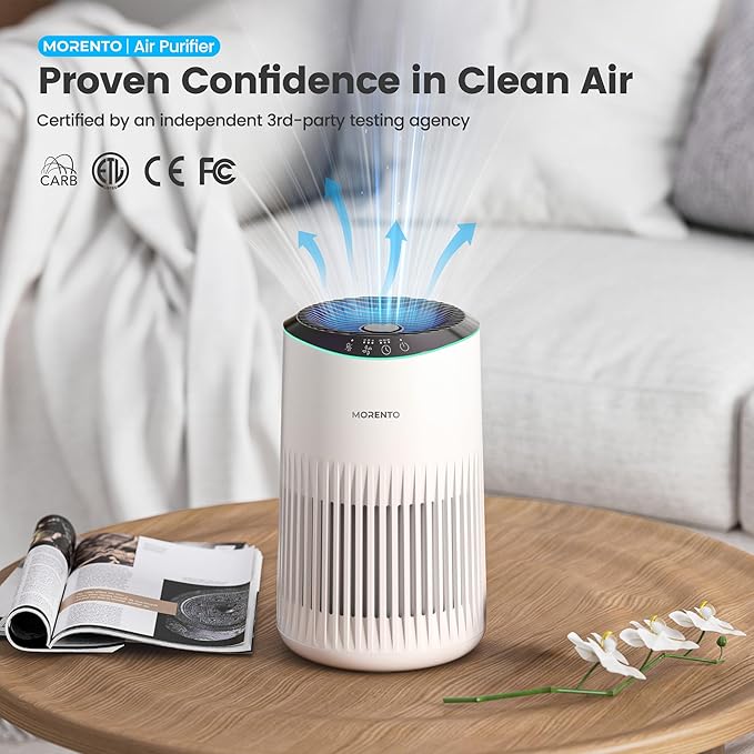Air Purifiers for Bedroom Home for Smoke Pet Dander Odors, Air Purifier with Sleep Mode Small Air Purifier with Fragrance Sponge for Bedroom Office, Blue Ambient Light, 23dB Quiet, 2 Pack White