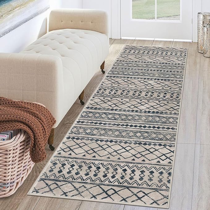 KUTA Moroccan Washable Hallway Runner Rug, 2x6 Non-Slip Vintage Light Brown