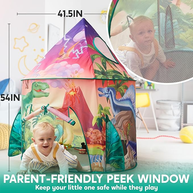 JOYIN Dinosaur Play Tent for Kids, Pop Up Play Tent for Boys & Girls, Kids Indoor Outdoor Dinosaur Playhouse Tent Set for Toddlers Birthday