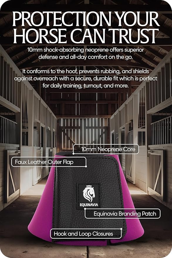 Equinavia Toki Bell Boots for Horses | Neoprene Overreach Boots - Bright Purple - M