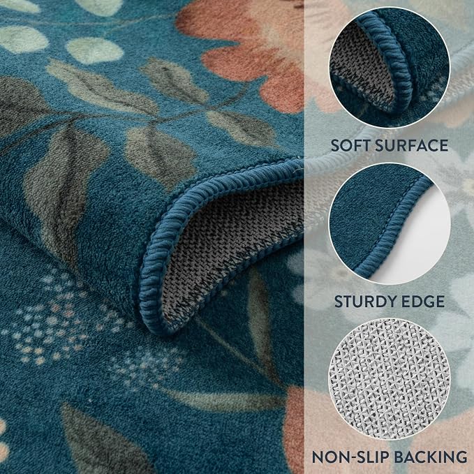 Lahome Floral Rugs for Entryway, 2x4 Washable Kitchen Rugs Ultra-Thin, Non Slip
