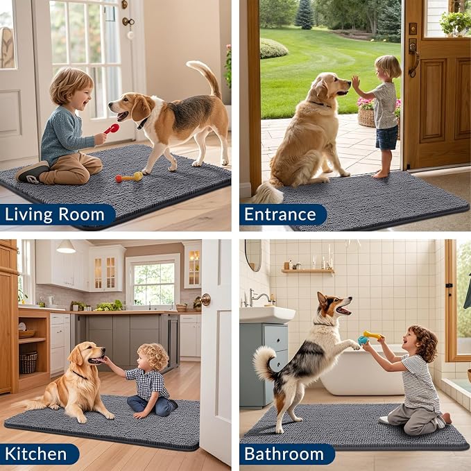 Smiry Dog Door Mat for Muddy Paws 44x24, Absorbent Dirt Trapper, Non-Slip