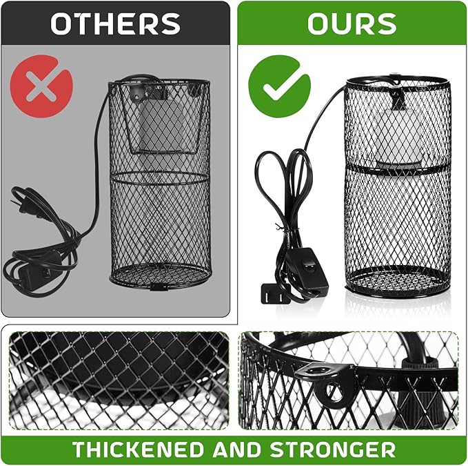 VIHOSE 2 Pcs Reptile Heat Lamp Guard with 150W Ceramic Heat Emitter Basking Anti Scald Heating Lamp Holder Mesh Cage Reptile Protection Lampshades for Lizard Snake Chick, Bulb Not Included