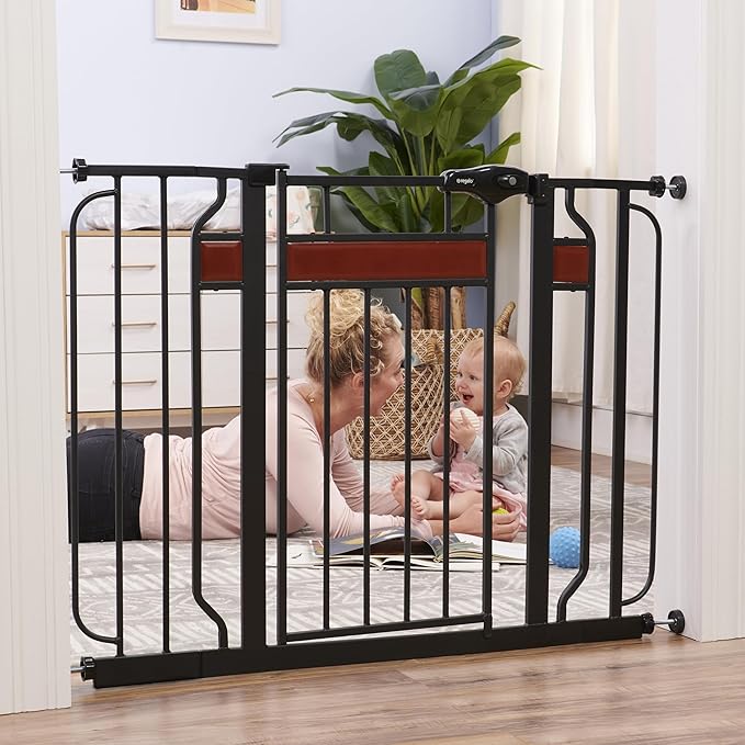 Regalo Safety 30-41.5” Extra Wide Baby Gate for Doorways & Bottom of Stairs, Pressure Mounted Wood Accent Gate with Door, Tested & Safe for 30 Years, American Designed, American Owned