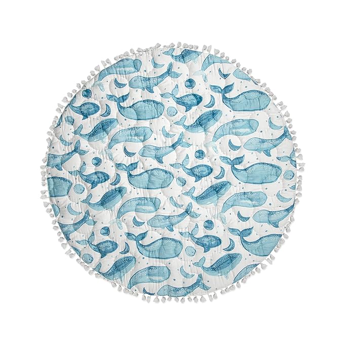 Crane Baby Activity Mat, Baby Play Mat Whale Print, Ocean Nursery Decor for Boys & Girls, Infant Tummy Time Floor, Ocean Nursery Decor, 40" x 40"
