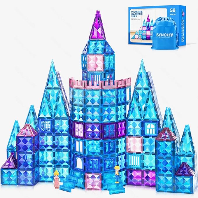 Ice Castle Magnetic Tiles-Sparkling Building Blocks, 3D Educational Toys for Kids, Construction STEM Toys for 3 4 5 6 7 8 Year Olds, Birthday Gift for Boys and Girls