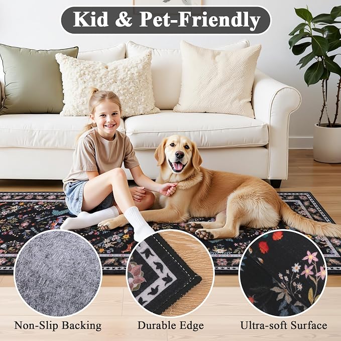 HEBE Washable Hallway Runner Rug 2'x 6' Non Slip Kitchen Rugs Runner, Low Pile