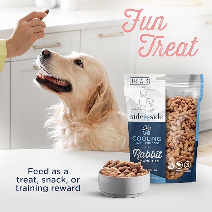 Side by Side Rabbit Munchies - Cooling Freeze-Dried Dog Treats - Ideal Dog Training Treats, Snack or Reward - Made of Whole Raw Ingredients, Free of Artificial Additives - USA Made (4oz., Pack of 2)