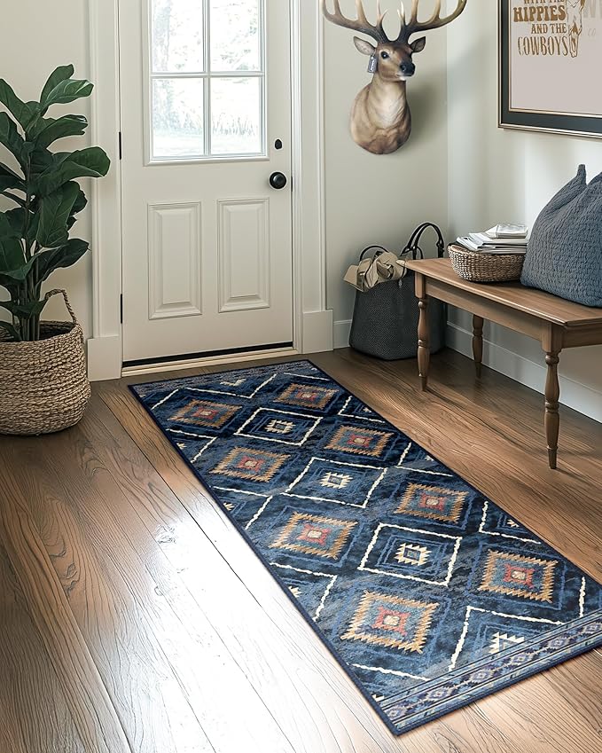Area Rug 2x3 Rug Machine Washable Non-Slip Low Pile Print Pattern Western Rug