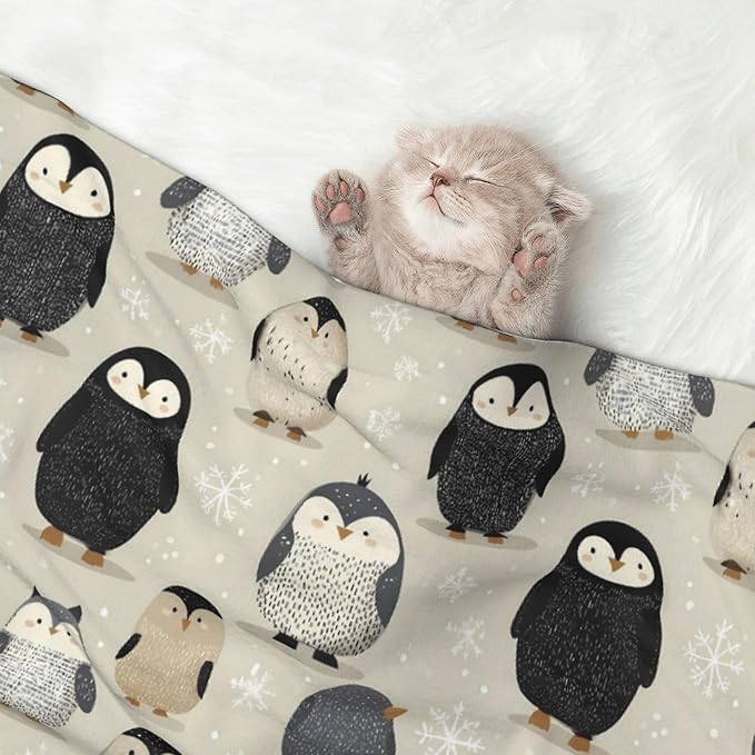 Waterproof Dog Blanket Soft Pet Blanket for Puppy Cat, Fleece Cat Throw Blankets for Furniture Bed Couch Sofa Reversible - Snow Penguin 2