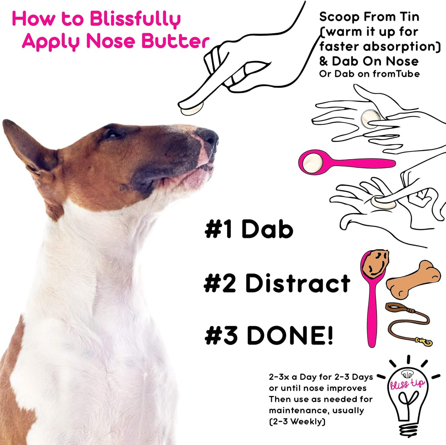 The Blissful Dog Bull Terrier Nose Butter for Dry, Cracked Skin, Lick-Safe Dog Nose Balm with Moisturizing Shea Butter, Almond, Olive, and Essential Oils, Pet Supplies, Uncented, 0.15 oz.