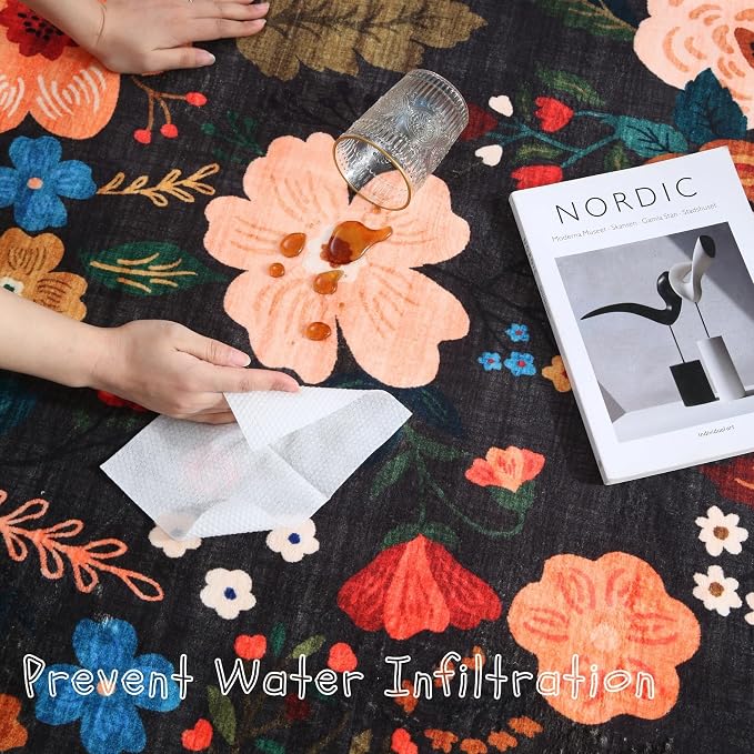 Rugcomf Area Rug 4x6 Rug Washable Boho Rugs Non Slip Low Pile Floral Small