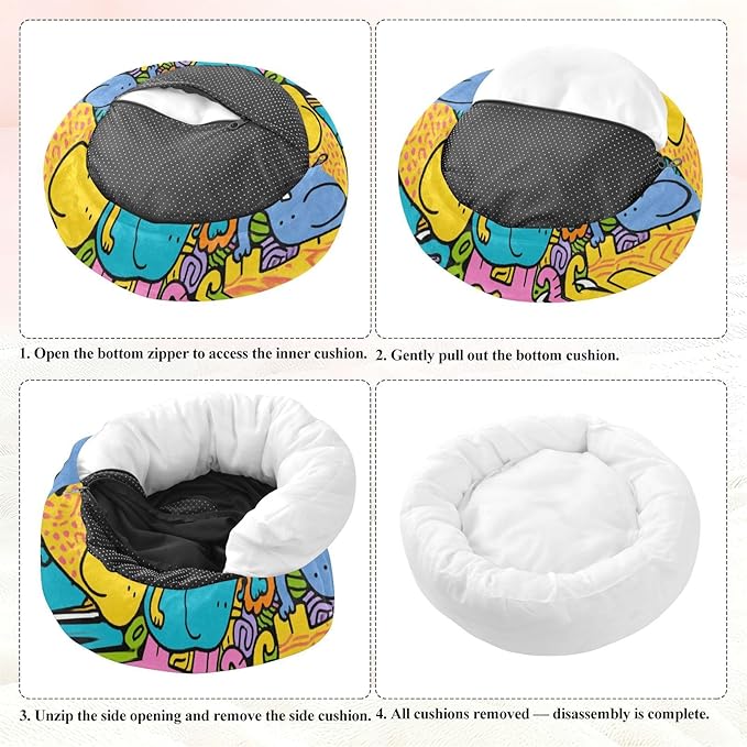 Cute Cartoon Colorful Elephant Calming Anti Anxiety Pet Orthopedic Dog Bed for Small Dogs Supplies Dog Beds and Furniture