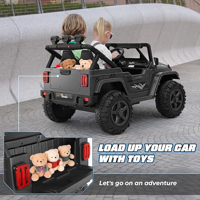 Hikole 24V 4x4 Ride on Toys for Big Kids - 4WD/2WD Switchable 2 Seater Battery Car with Remote Control, 4x200W Motors, 5 Mph Max Speed, Music, Electric Car for Boys Girls, Black