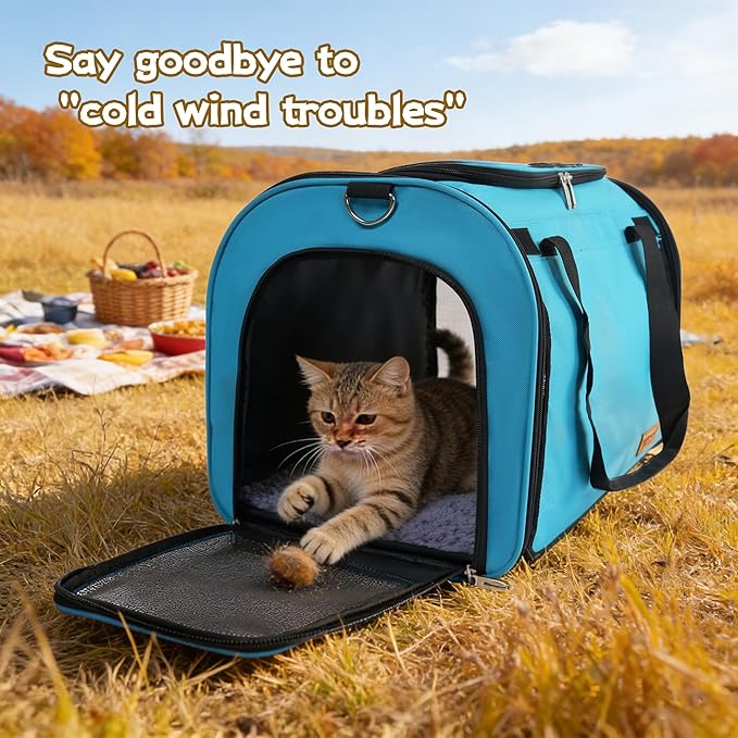 TWDEPART Cat Carrier Backpack - Multifunctional, Firm & Foldable with Roll-Up Shade, Breathable Design Includes Collapsible Bowl and Cushion (Blue)