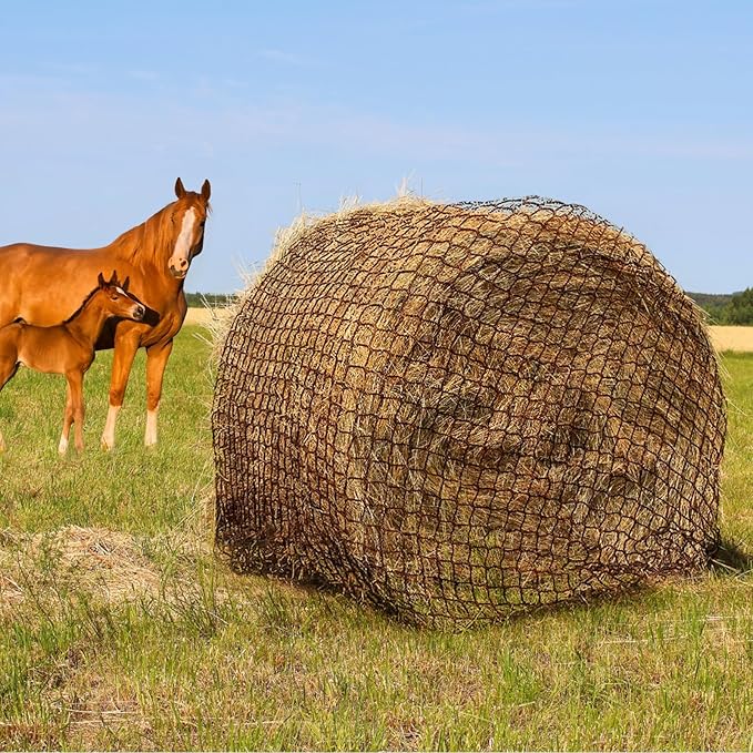 Tongmo 4x4 ft Round Bale Hay Net for Horses & Livestock - Slow Feeder Hay Nets with 2 inches Hole