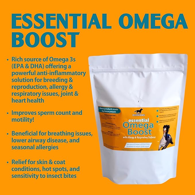 Pennwoods Essential Omega Boost for Horses - Soothe Allergies, Support Respiratory Health, Enhance Breeding, Made in The USA 2lbs.