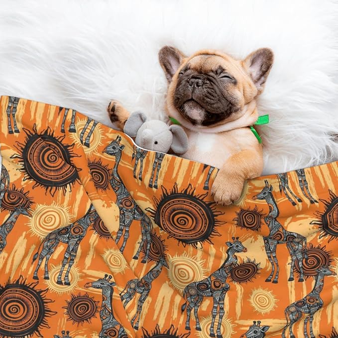 Two Sided Plush Pet Blanket for Crates Carriers Home Use, Abstract African Giraffe, Reversible Throw with Cozy Dot Fabric and Silky Reverse for Small Large Pets