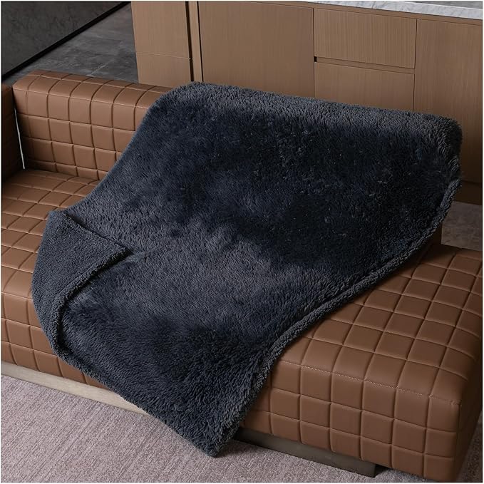 Waterproof Gray Pet Blanket for Dogs 65X57in Fluffy Long Faux Fur Pets Throw Blankets for Large Dog Cat Puppy Couch Cover Love Bed Protector Mat Washable(Grey,L)