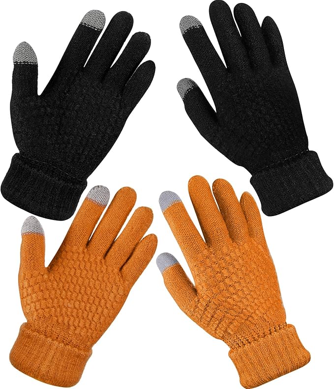 Geyoga 2 Pairs Women's Winter Touch Screen Gloves Soft Warm Fleece Lined Knit Elastic Cuff Winter Texting Gloves