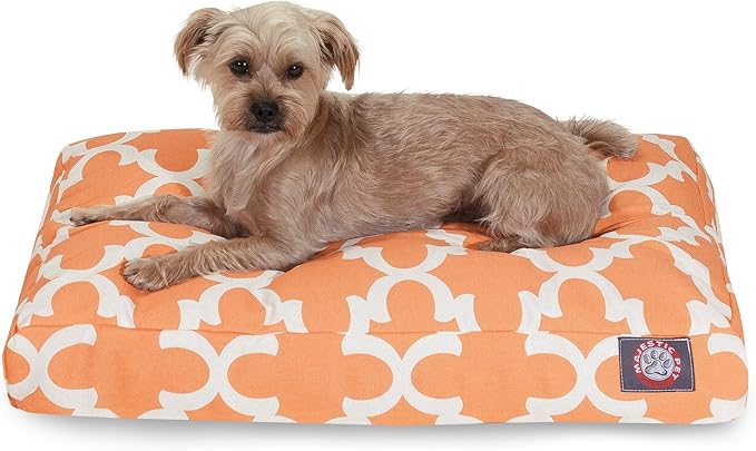 Majestic Pet Shredded Memory Foam Dog Bed Small with Removable Washable Cover – Rectangle Orthopedic Pet Bed–Durable Crate Bed for Senior Dogs - (27x20) S - Trellis - Peach