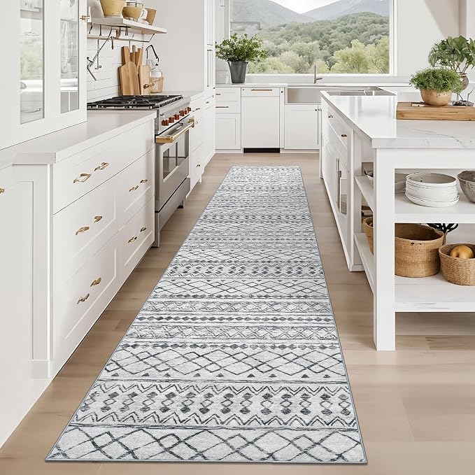 KUTA Hallway Runner Rug 2.6x12 Non-Slip Washable, Moroccan Vintage Beige Boho