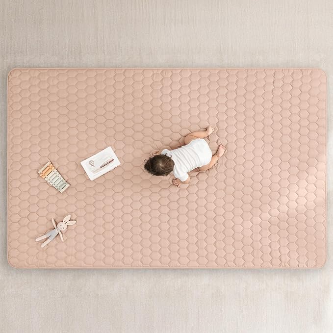 Comfy Cubs Rectangle Kids Play Mat - Large 60 x 96 inches Soft Quilted Baby Floor Mat with Non-Slip Bottom - Plush Design for Toddlers' Playtime and Relaxation - Comfortable and Durable - Blush