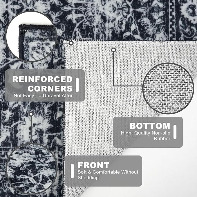 KILOCOCO Washable Runner 2x6 Rug Runner Printed Vintage Floral Kitchen Runners