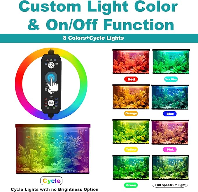 Submersible Aquarium Light for 20 to 35 Inch Fish Tank, 24/7 Cycle Fish Tank Light with Timer, Aquarium Plant Light with Full Spectrum+7 Single Colors, Auto On/Off, Adjustable Brightness