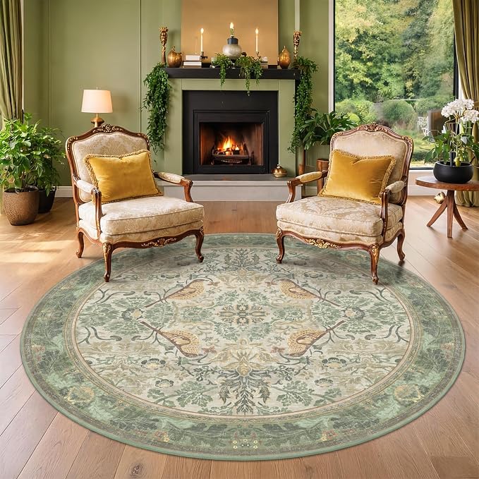 Hazo Haus Washable Sage Green 5ft Area Round Rug