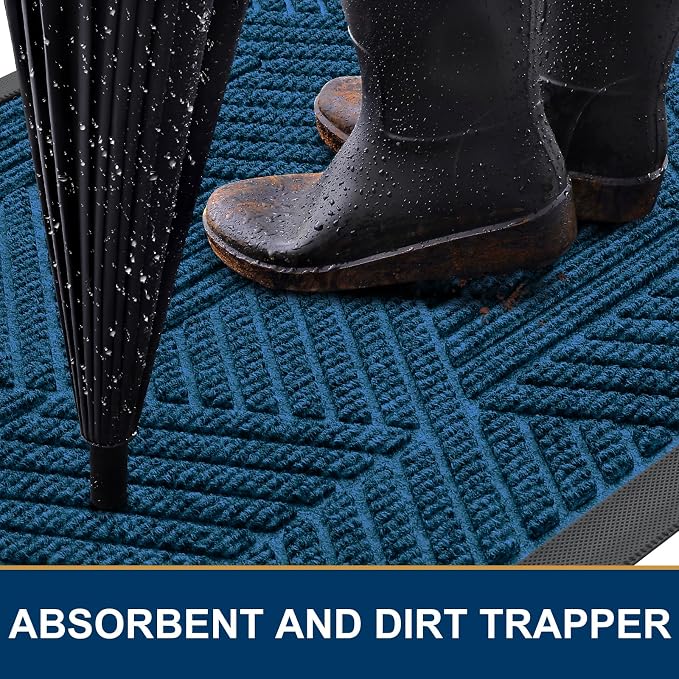 Smiry Front Door Mat Outside Entrance, Heavy Duty Sturdy Natural Rubber Doormat