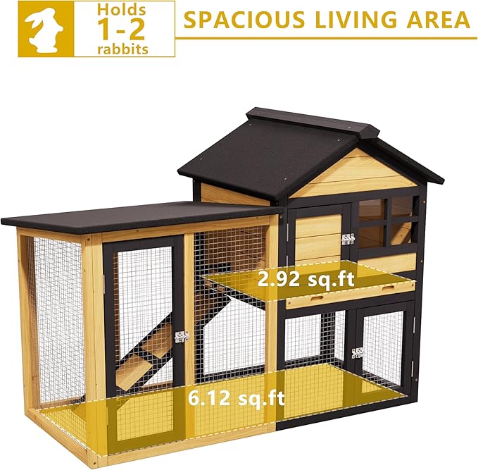 Chicken Coop, Chicken Run,Small Wooden Duck Coop Outdoor 2-Tier Hen House All Weather Used Poultry Quail Cage Rabbit Pet Hutch House with Ramp for Small Animals (Yellow Black)
