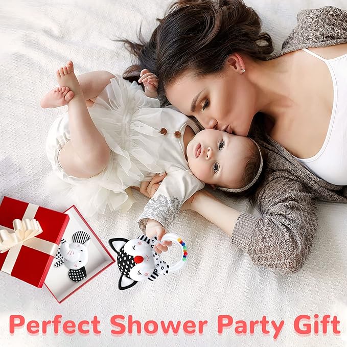Baby Rattles 0-6 Months Baby Toys 0-6 Months, Newborn Toys 0 3 Months Brain Development, Infant Toys 0-6 Months Baby Sensory Toys Soft Rattles for Babies 0-6 Months Shower Party Gift
