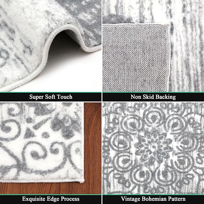 HEBE Area Rugs for Living Room 3'x5', Washable Non Slip Boho Entryway Rug