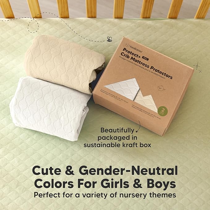 Waterproof Crib Mattress Protector Cover Fitted - 2-Pack Quiet Baby Crib Mattress Pad Sheets, 52" x 28" Soft Quilted Cotton Baby Sheet, Machine Washable, Easy Fit, Durable (Khaki/Mavy)