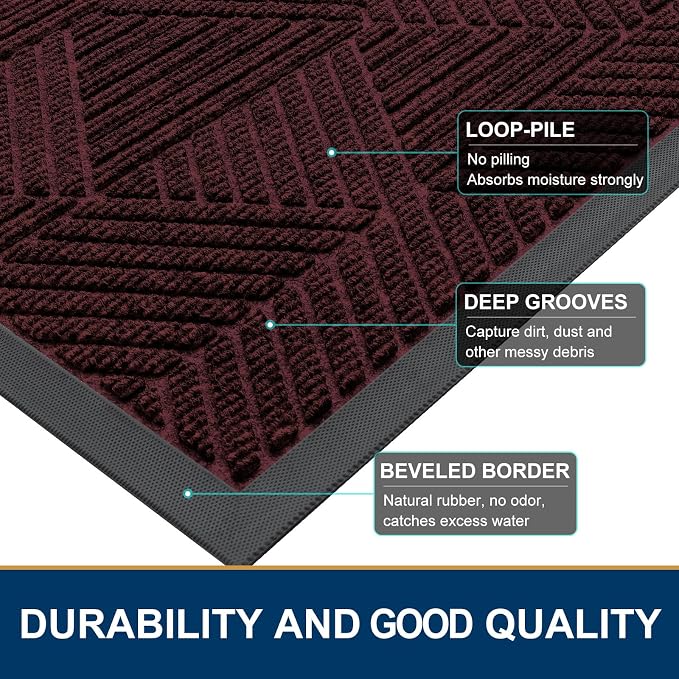 Smiry Front Door Mat Outside Entrance, Heavy Duty Sturdy Natural Rubber Doormat