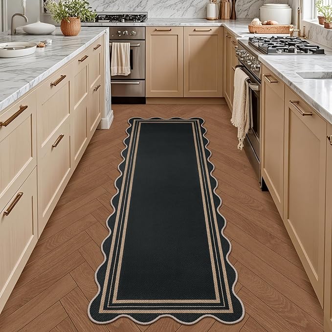 Scalloped 2x6 Kitchen Runner Rug, Washable Rugs