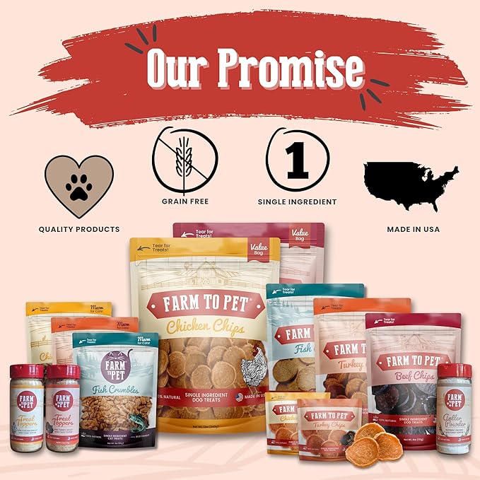 Farm To Pet Turkey Feast Chips Dog Training Treats - Turkey Chips, Single Ingredient, Lean, All Natural, Healthy Treats for Small, Medium, Large Dog Breeds, & Puppies, Made in USA