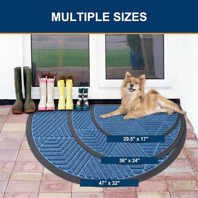 Smiry Half Circle Front Door Mat Outside Entrance, Heavy Duty Sturdy Natural